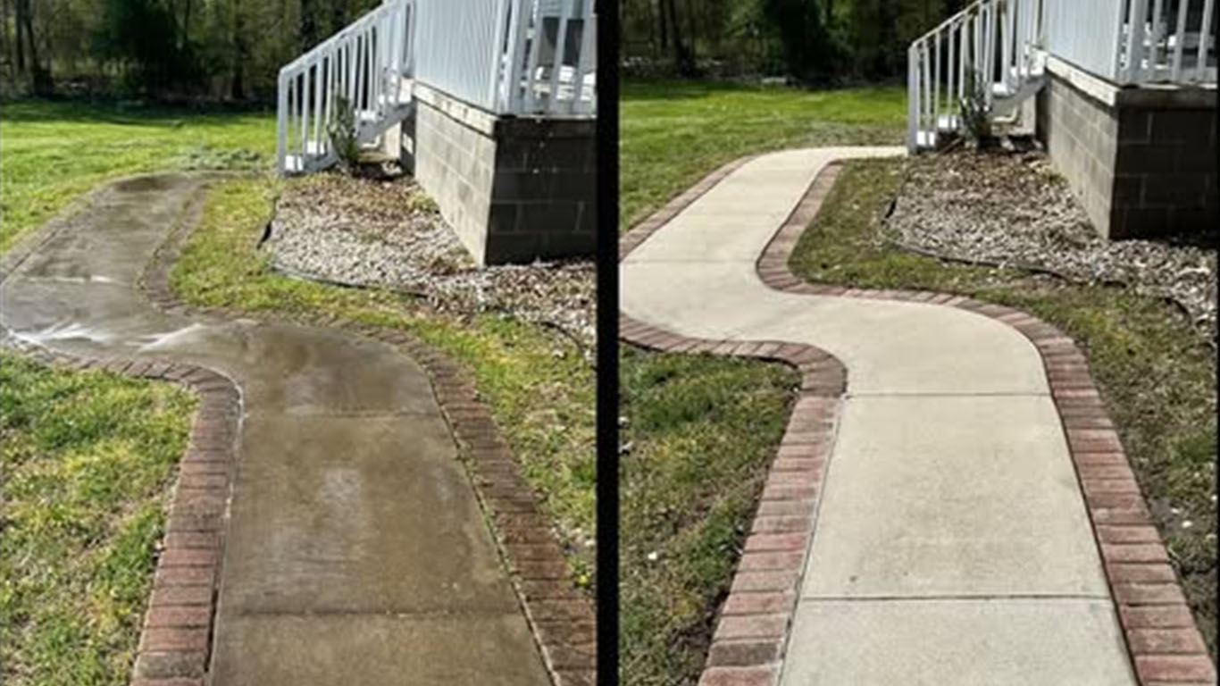 before and after sidewalk clean