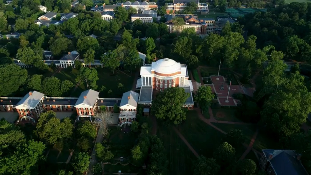 Aerial view of the Rotunda at the University of Virginia, Charlottesville